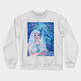 Pearl mermaid with dolphins by Renee Lavoie Crewneck Sweatshirt